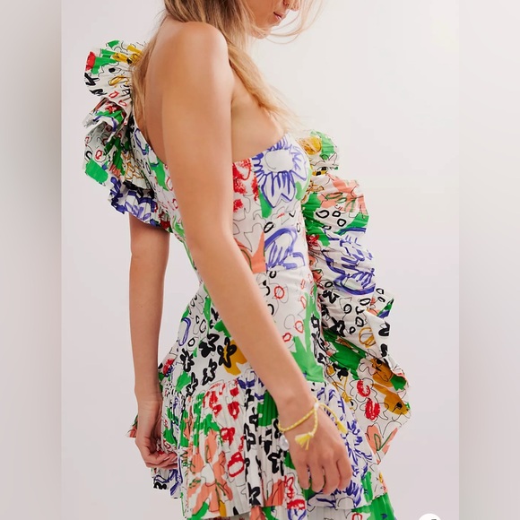 CeliaB One Shoulder Dress Floral Size Medium Semi Formal White Sorority Rush - Picture 13 of 13